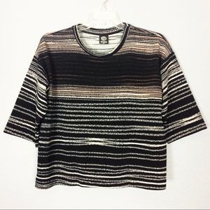 Bobeau Striped Top T Tee Shirt 3/4 Sleeves Boxy